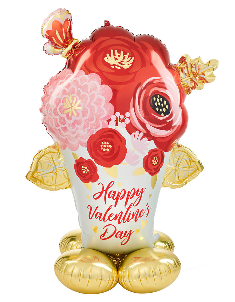 Airloonz Happy Valentine's Day Flower Bouquet Foil Mylar Balloon