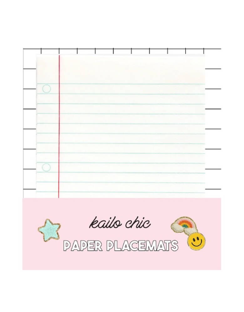 Momo Party's 12 x 15 inches Giant Notebook Paper Placemats by Kailo Chic. Comes in a set of 8 placemats, these placemats are perfect for back to school season, these school-themed placemats bring a fun twist to your dining table. With a notebook design, they'll add a playful touch to any meal. Get ready to take notes on deliciousness!