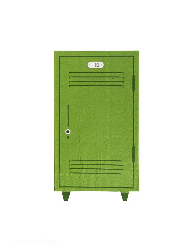 Momo Party's 4.25" x 7.75" Locker Shaped Napkins by My Mind's Eye. Comes in a pack of 24 napkins, shaped like a locker, this set of green napkins adds a fun touch to any gathering. Perfect for wiping up spills and messes, it's a must-have for any school-themed celebration. Get yours today and make your party stand out!