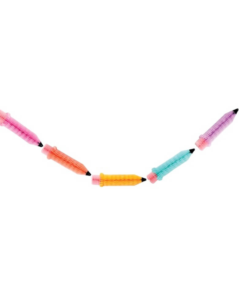 Momo Party's Rainbow Honeycomb Pencil Garland Kit by Kailo Chic. Each set comes with 7 honeycomb pencils in pastel rainbow colors including lilac, mint, yellow, peach and pink, decorate your back to school party with this adorable rainbow honeycomb pencil garland kit. Perfect for back to school decorations or for your favorite teacher’s classroom.