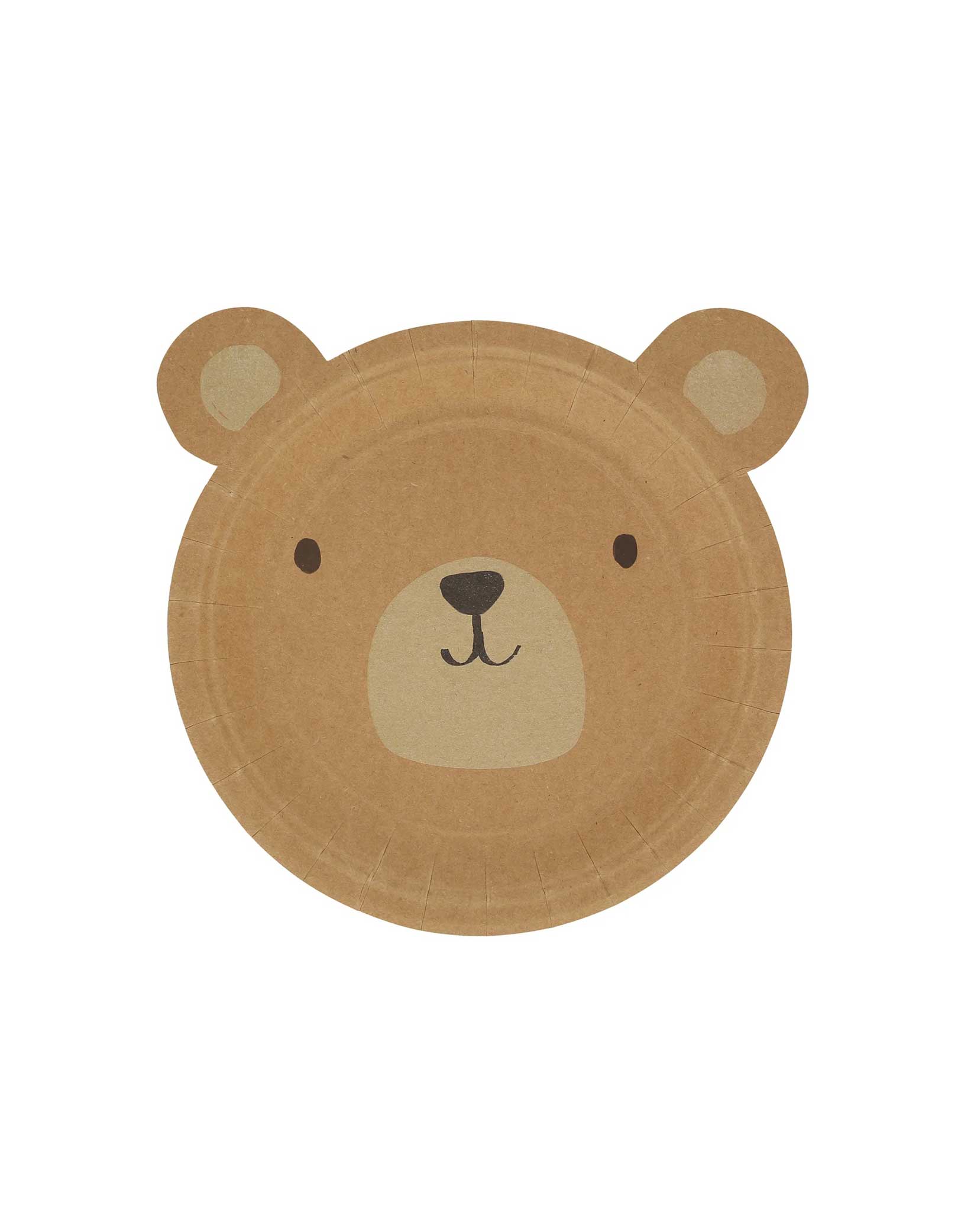 Momo Party's 7.25" Woodland Bear Plates by Meri Meri. These cute bear paper plates are great to add a playful vibe to your meal. They're ideal for camping or woodland themed kid's parties, bringing the wild outdoors to your table. The ear details are particularly adorable, guaranteed to delight your guests.