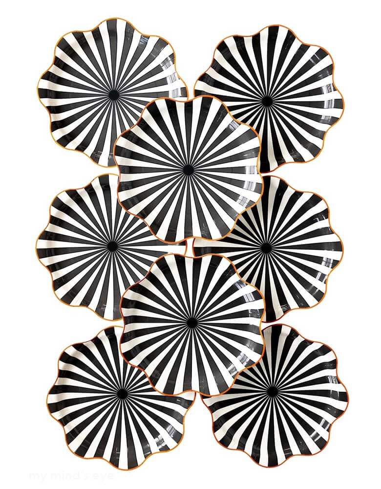 Sunburst Dessert Plate (Version 6) in Black and White, Sunburst 2024 Charger Plate For Festive Entertaining, Decorative Starburst Ceramic Art