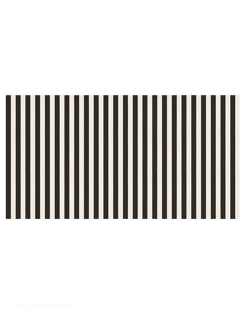 Momo Party's 102 x 54 inches Black Striped Tablecloth by Meri Meri. Lightly laminated black and white striped tablecloth Crafted from high quality paper, so it is practical as well as decorative. This tablecloth is perfect for your modern everyday hosting occasion of a fun Halloween celebration!