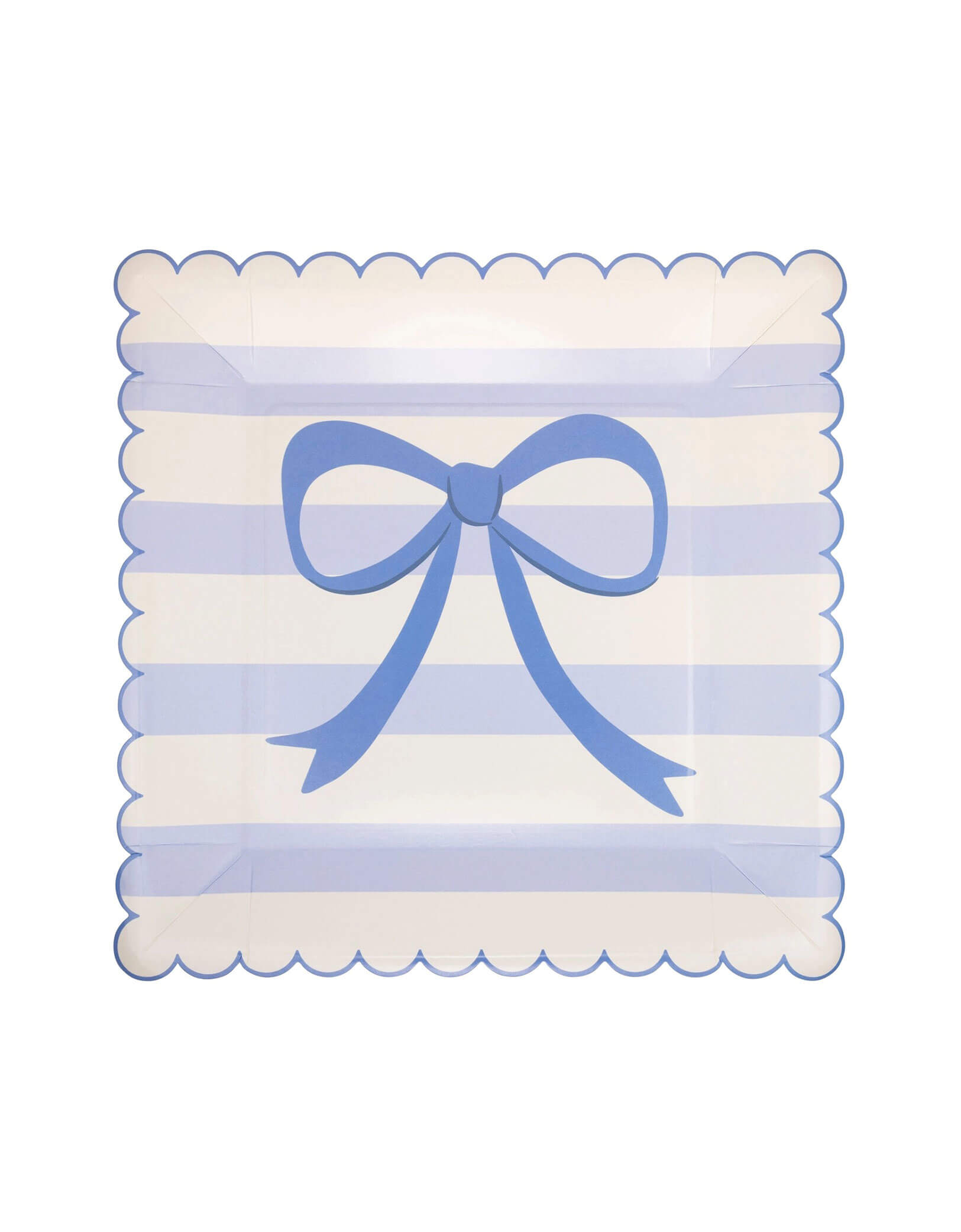 Momo Party's 9" Blue Stripe Bow Paper Plates by My Mind's Eye. The blue stripes and bow design are guaranteed to bring a touch of whimsy and joy to your table. Let these playful paper plates be the star of your party!