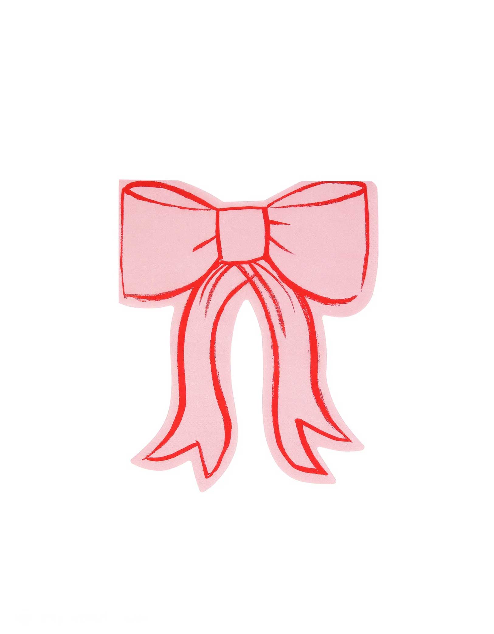 Momo Party's 5.25" x 6.5" bow shaped napkins in pink by Meri Meri. The soft shades of pink, with this graceful design, will look beautiful at a ballet party, princess party, a Valentine's Day celebration, a baby shower or bridal shower.