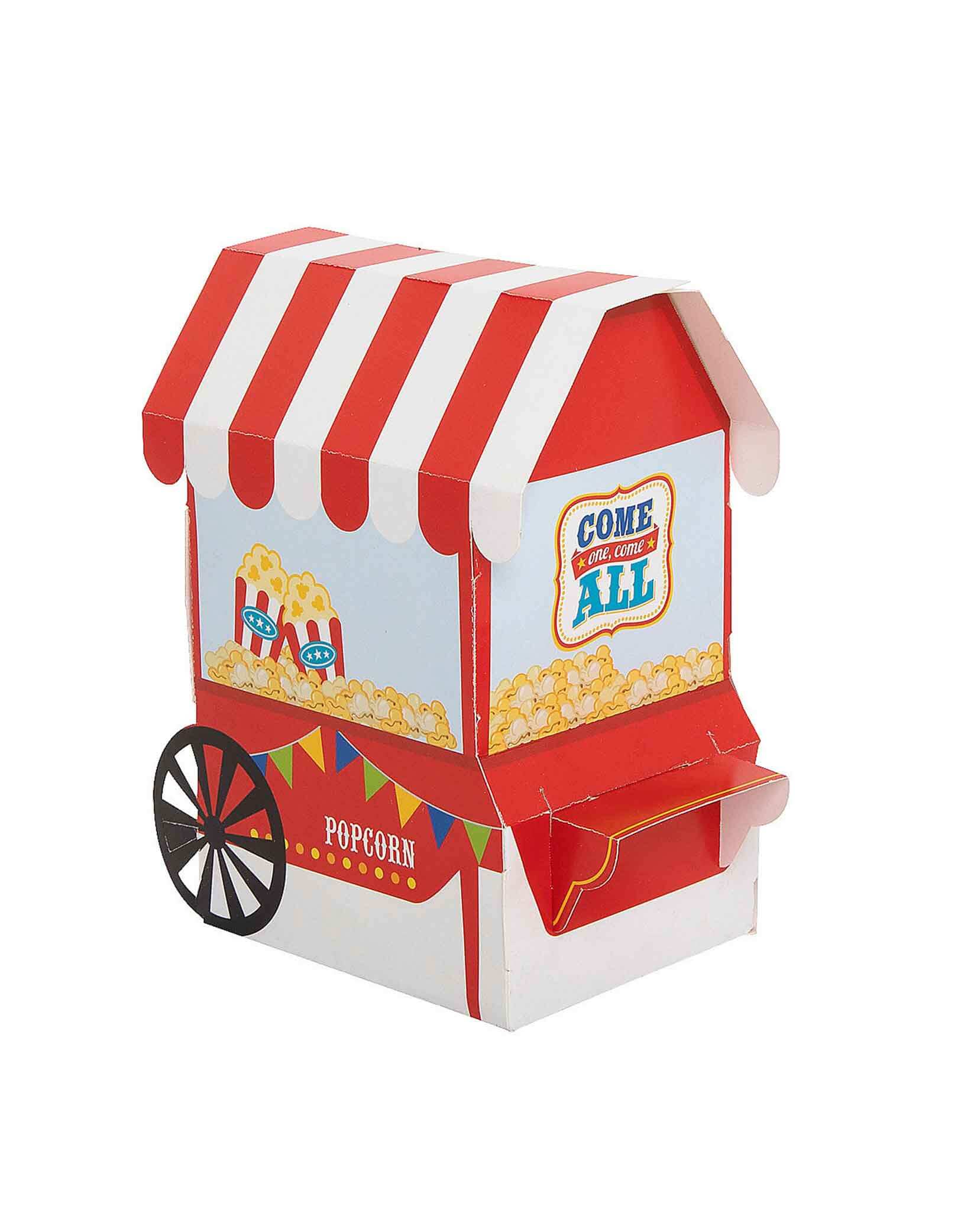 Momo Party's 5" x 3" x 6" Carnival Circus Popcorn Favor Box by Fun Express. Make a carnival-worthy spread with these treat boxes, ideal for circus-themed birthdays. Pack them up with goodies like candy, popcorn, and party favors for a tasty keepsake that'll keep the fun going long after the event is over! Use them as a quirky table decoration or take them on the go for some portable party popping action.