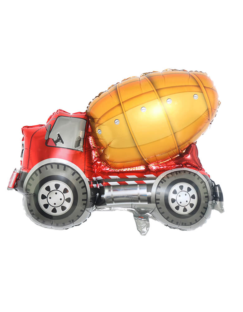 Momo Party’s 32 inch Concrete Mixer Foil Mylar Balloon. Decorate the construction-themed party you're throwing for your kids with this awesome 32" Concrete Mixer Foil Mylar Balloon along with other balloons for a Dig in birhtday party, Construction truck birthday party or any fun truck themed party