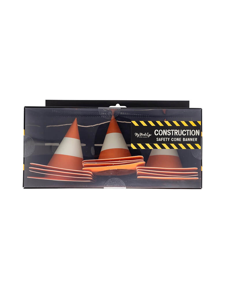 Momo Party's 6ft 3D Construction Cone Banner by My Mind's Eye in its packaging. Perfect for any construction-themed event, this banner features playful cones that will add a touch of fun to your decorations. Make your party stand out and have some fun with this unique and festive banner.