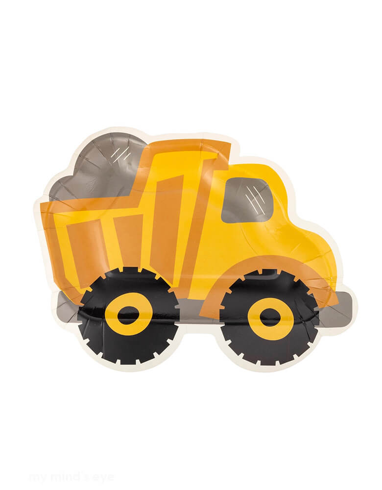 Momo Party's 10" Construction Dump Truck Shaped Plates by My Mind's Eye. Comes in a set of 8 plates in the classic construction yellow color, they are perfect for holding all your party snacks, these plates add a playful touch to any celebration. No need to dump out boring plates - grab these and let the good times roll!