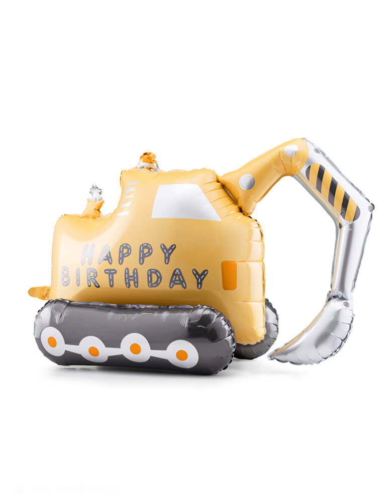 Momo Party's 30"x 19" Digger Shaped Birthday Foil Mylar Balloon by Party Deco. Perfect for a construction-theme birthday celebration, this adorable balloon adds a playful touch to a fun kid's birthday party. Get ready to dig in and celebrate!