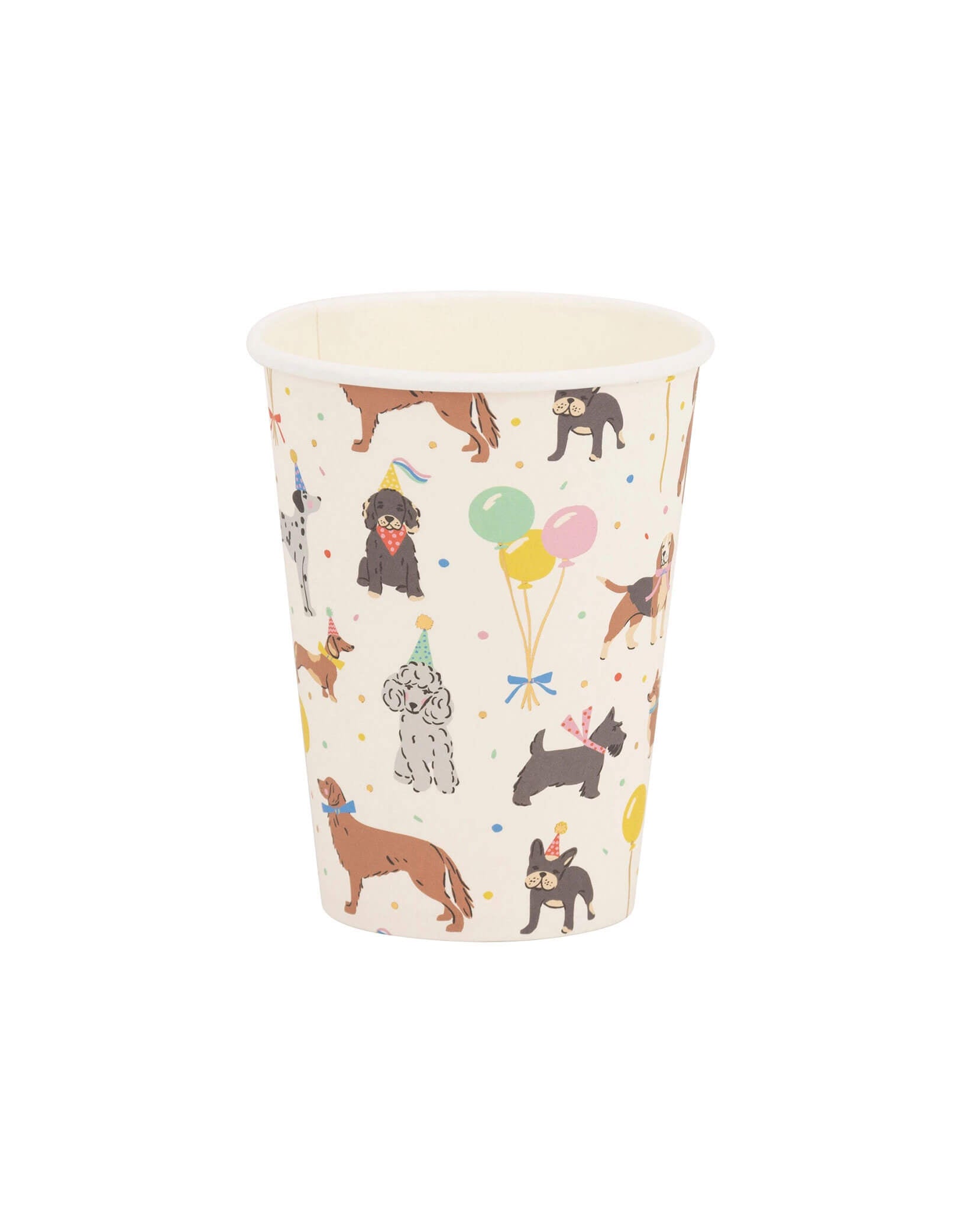 Momo Party's 12 oz Dog Party Paper Cup by My Mind's Eye. This festive 12 oz cup with adorable dog illustrations is perfect for dog-themed birthday parties and celebrations. Make sure your furry friend is included in all the fun with this playful and festive party accessory.