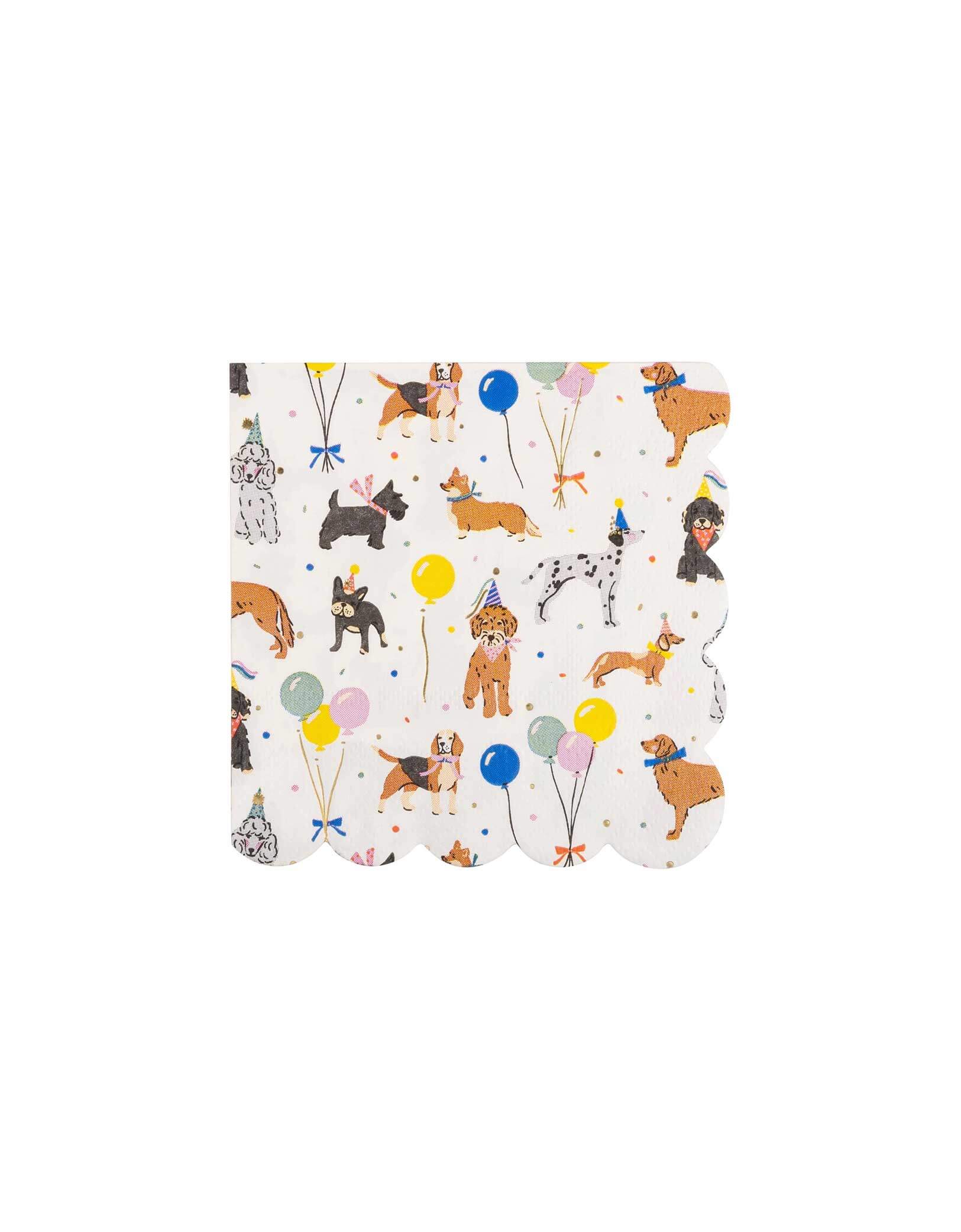 Momo Party's 5" Dog Party Small Napkins by My Mind's Eye. These dog-themed napkins with adorable dog illustrations are paw-fect for any pup lover's party. Clean up in style while adorably showcasing your love for dogs. Cheers to a howling good time!