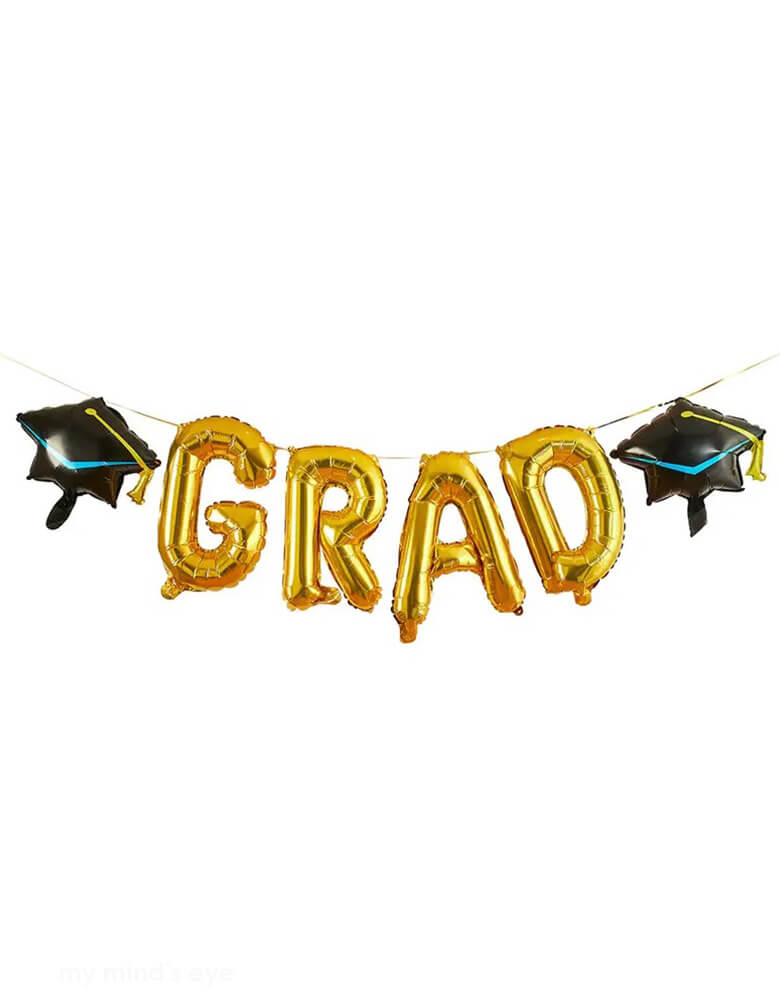 Gold Grad with Graduation Hats Foil Balloon Garland