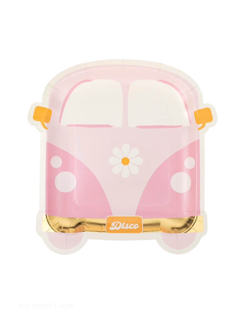 Momo Party's 9" x 9" Disco Daisy Van Shaped Paper Plates by My Mind's Eye. his plate, shaped like a vintage van, will add a fun and funky touch to any gathering. Perfect for serving up delicious treats with a side of nostalgia. Let the good times roll!
