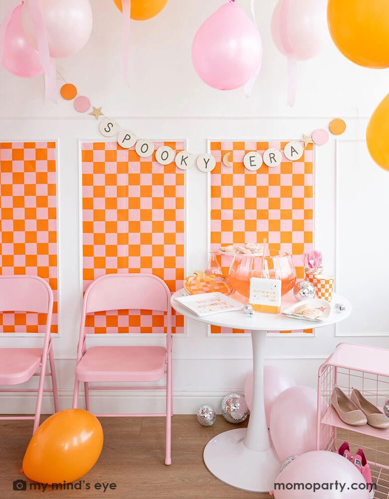 Orange and Pink Checkered Table Runner