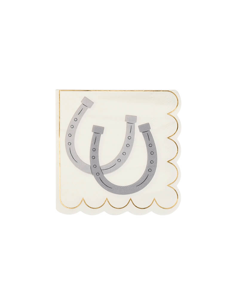 Momo Party's 5" Cowboy Howdy Small Horseshoe Napkins by My Mind's Eye. Comes in a set of 18 napkins, these napkins are perfect for cowboys, cowgirls, and anyone who wants to add a little festivity to their get-together.