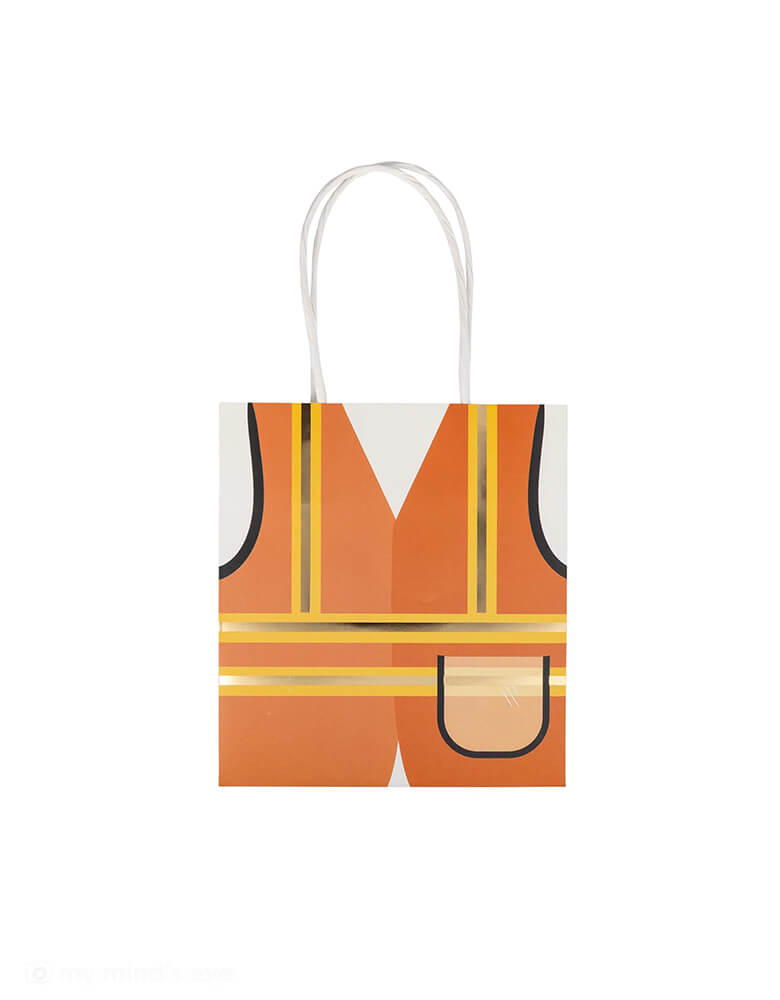 Momo Party's 5.5" x 5" x 4" Construction Vest Treat Bags by My Mind's Eye. These treat bags will make any party a blast with their playful construction vest design. Perfect for construction themed parties or just for fun, this set will be a hit with kids and adults alike. 