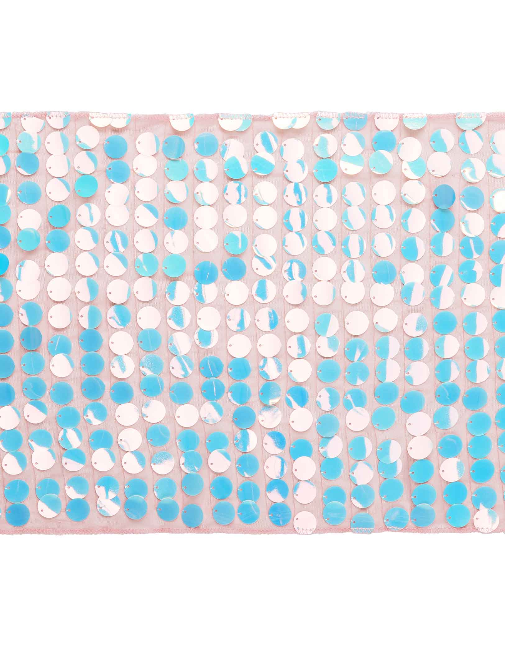 Momo Party's  11.8" x 84" Iridescent Mermaid Sequin Table Runner by Party Deco. Add some whimsy and magic to your under the sea party with this iridescent mermaid sequin table runner. The dreamy and shimmering scales will bring a touch of under the sea charm to any table setting. 