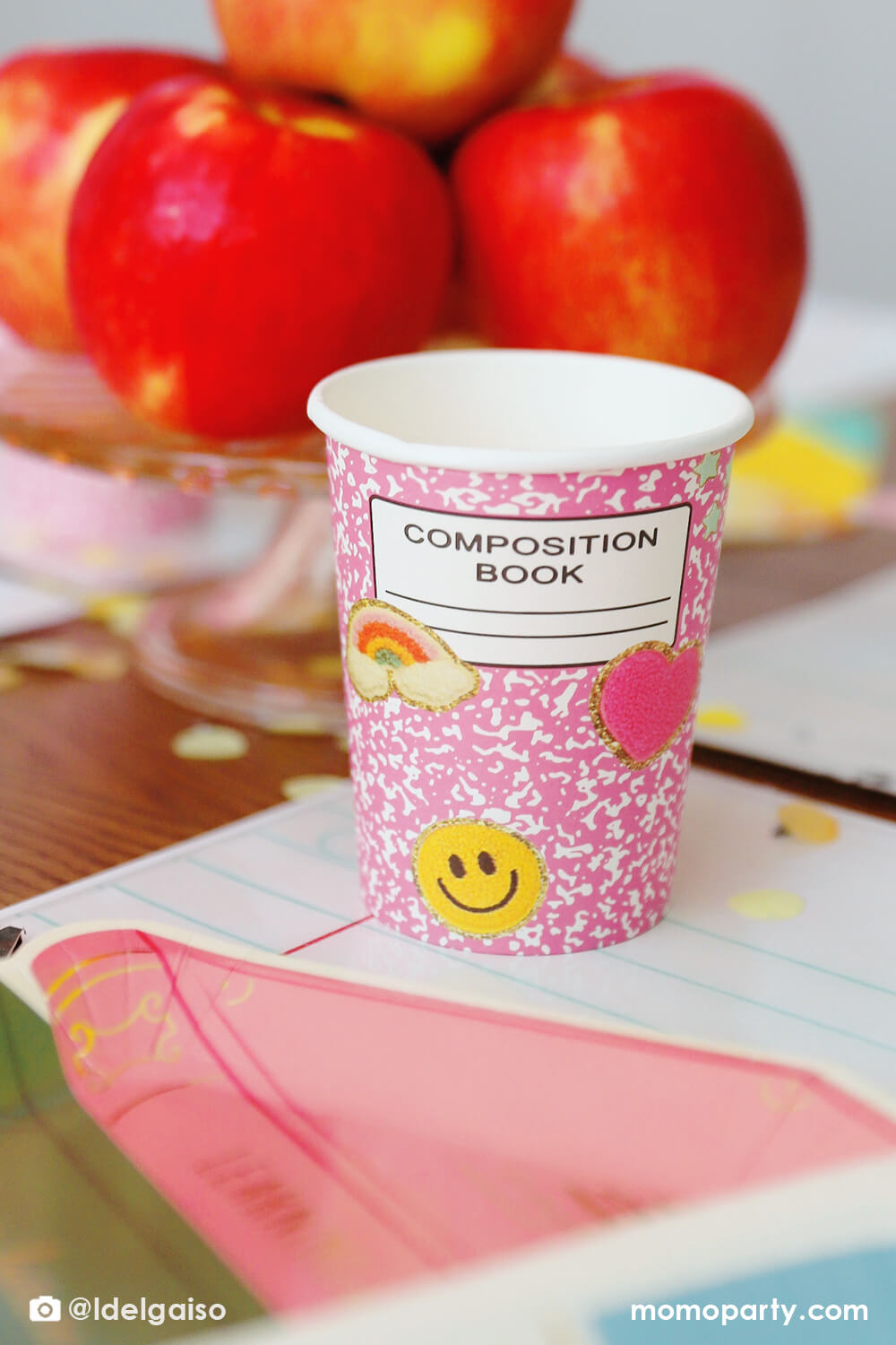 Back To School Pink Composition Book Paper Cups (Set of 8)