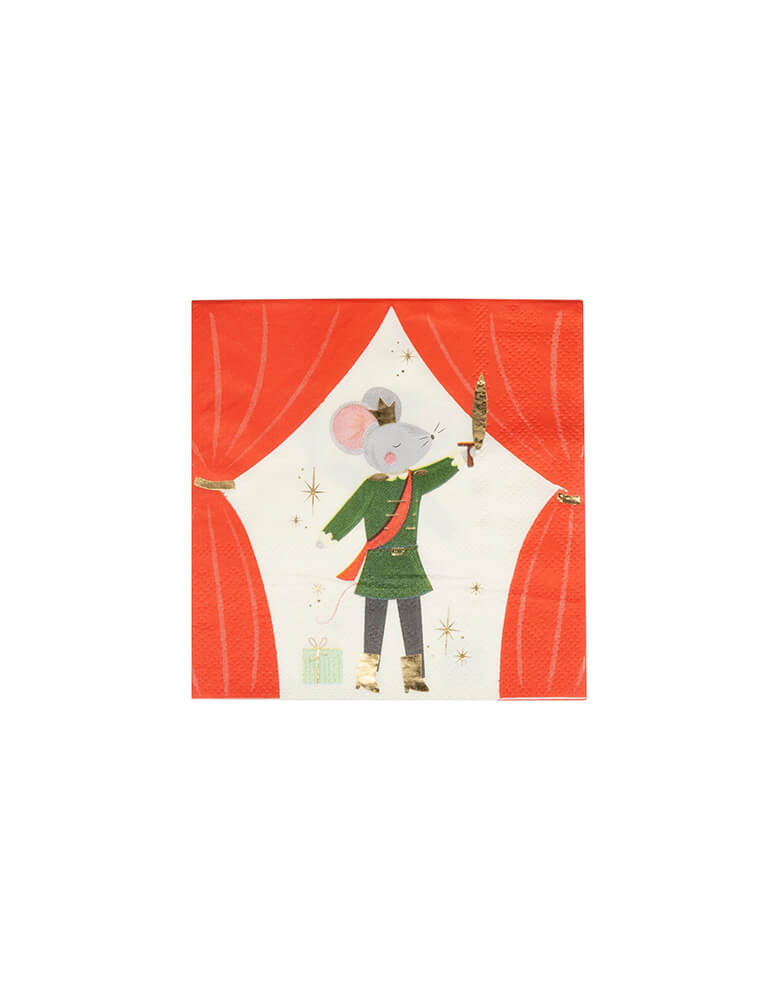 Momo Party's 5" Nutcracker Napkin Set by My Mind's Eye. Comes in a set of 16 napkins in 4 different designs & colors in blush, mint, red and green, these napkins that feature delightfully dressed nutcracker characters are perfect for adding a playful touch to your festive table.