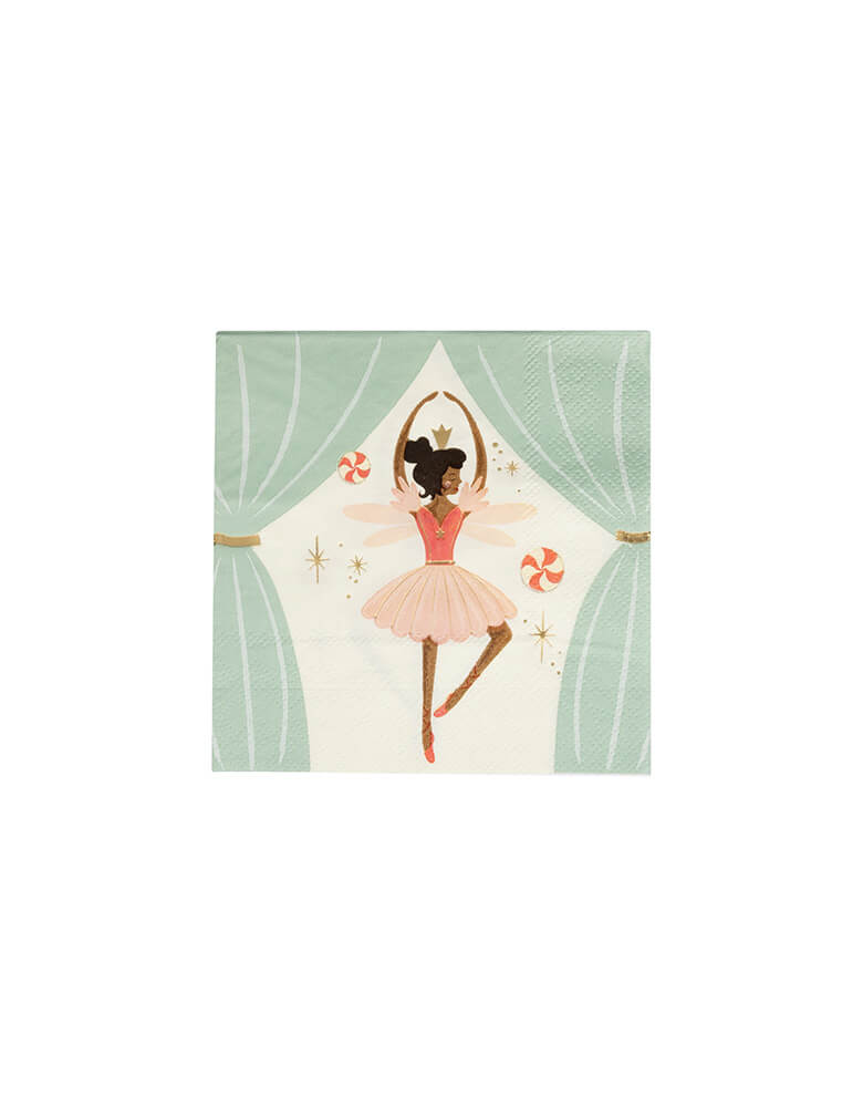 Momo Party's 5" Nutcracker Napkin Set by My Mind's Eye. Comes in a set of 16 napkins in 4 different designs & colors in blush, mint, red and green, these napkins that feature delightfully dressed nutcracker characters are perfect for adding a playful touch to your festive table.