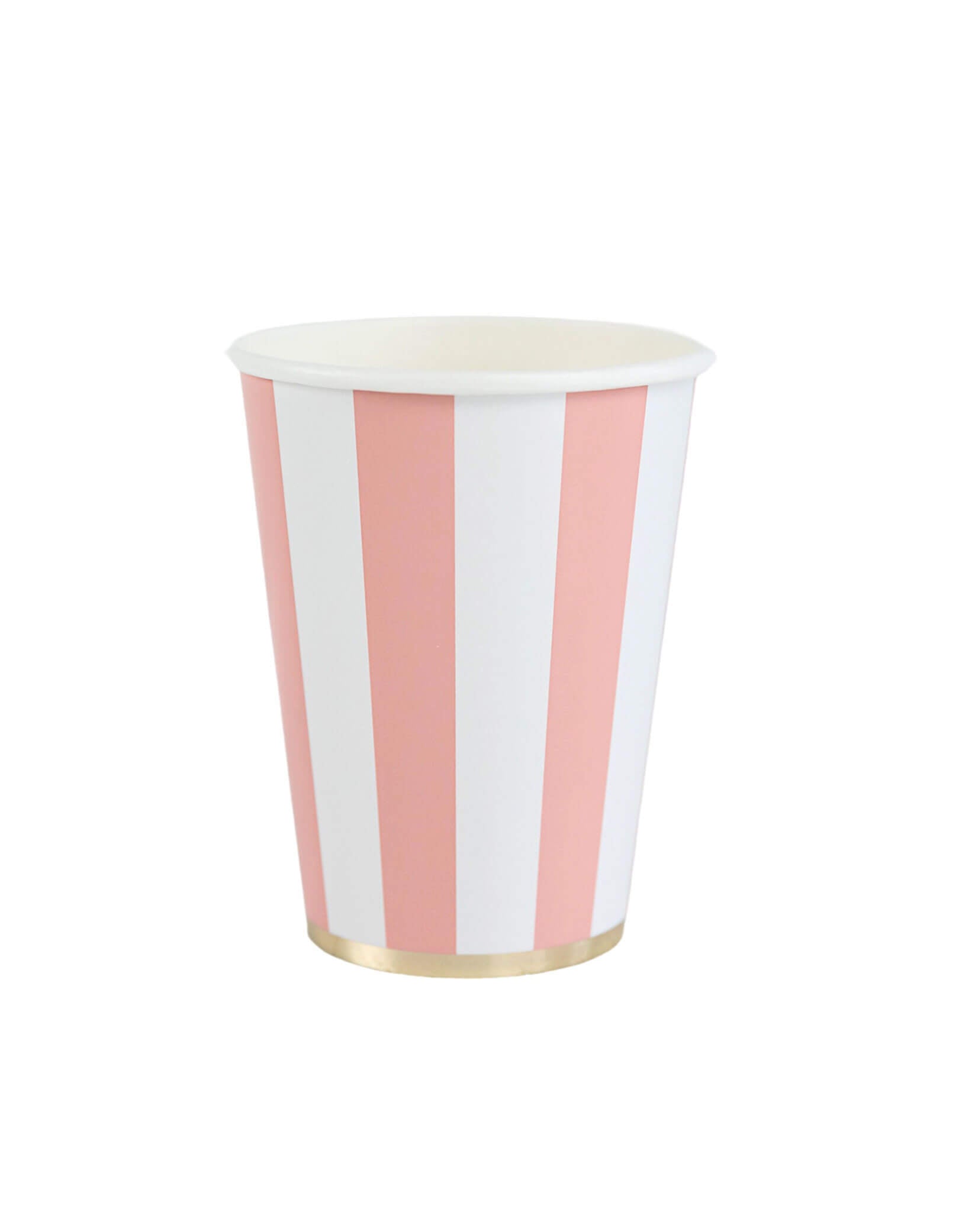 Momo Party's 12oz pastel pink cabana striped party cups. These pastel pink cups feature a charming pastel stripe pattern for a soft touch. Perfect for adding a pop of color to your next gathering. Great for a girly celebration, a baby girl's shower or an Easter celebration. Sip on some fun with these playful cups!