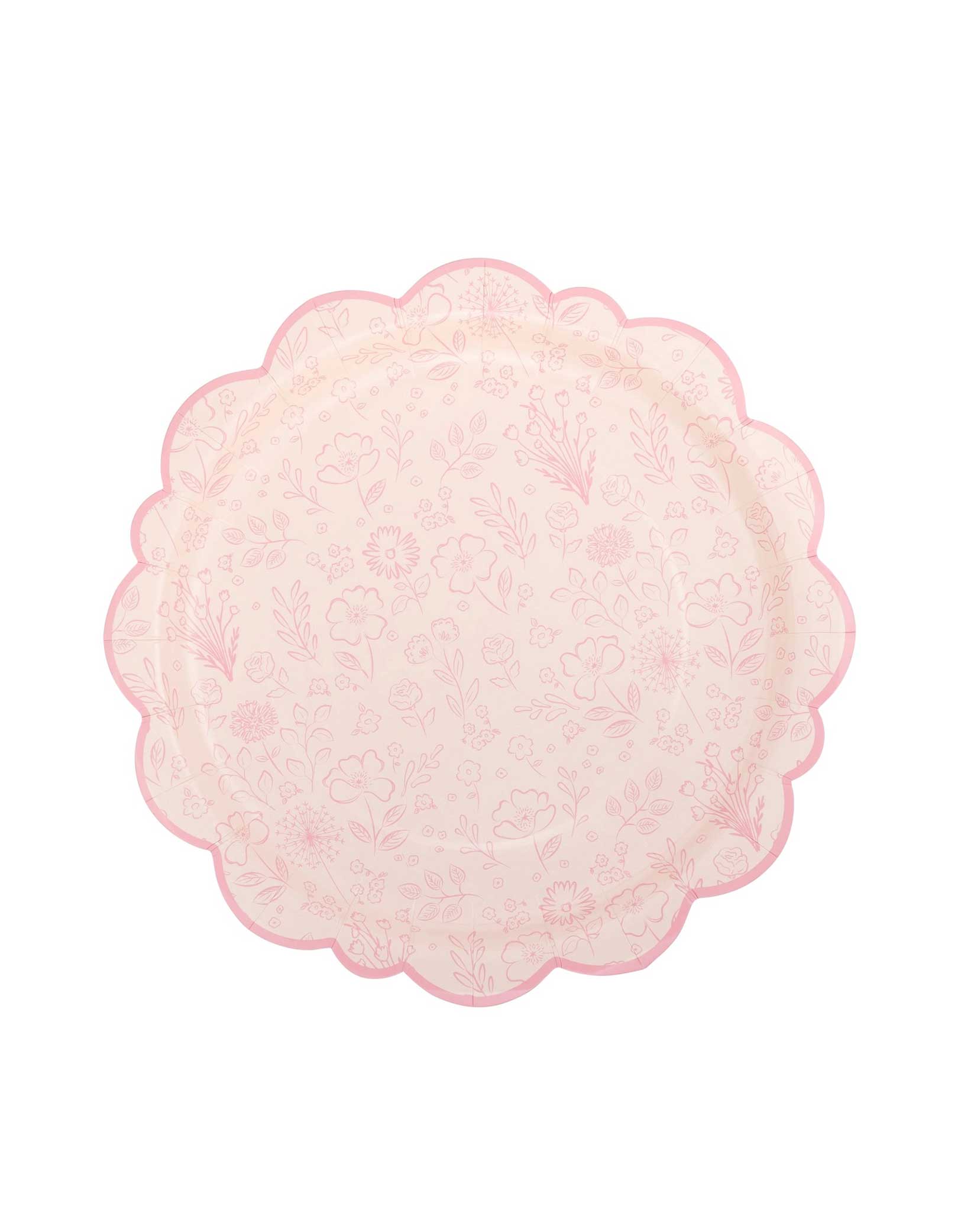 Momo Party's Pembroke Pink Floral 10" Plate by My Mind's Eye. Featuring a delicate design, this plate is perfect for Valentine's Day or any special occasion. A charming addition to any collection, it's sure to make a statement with its playful pink edges. These plates are great for your Easter celebration or spring themed party, a bridal shower, a tea party birthday bash or a Mother's Day celebration. 