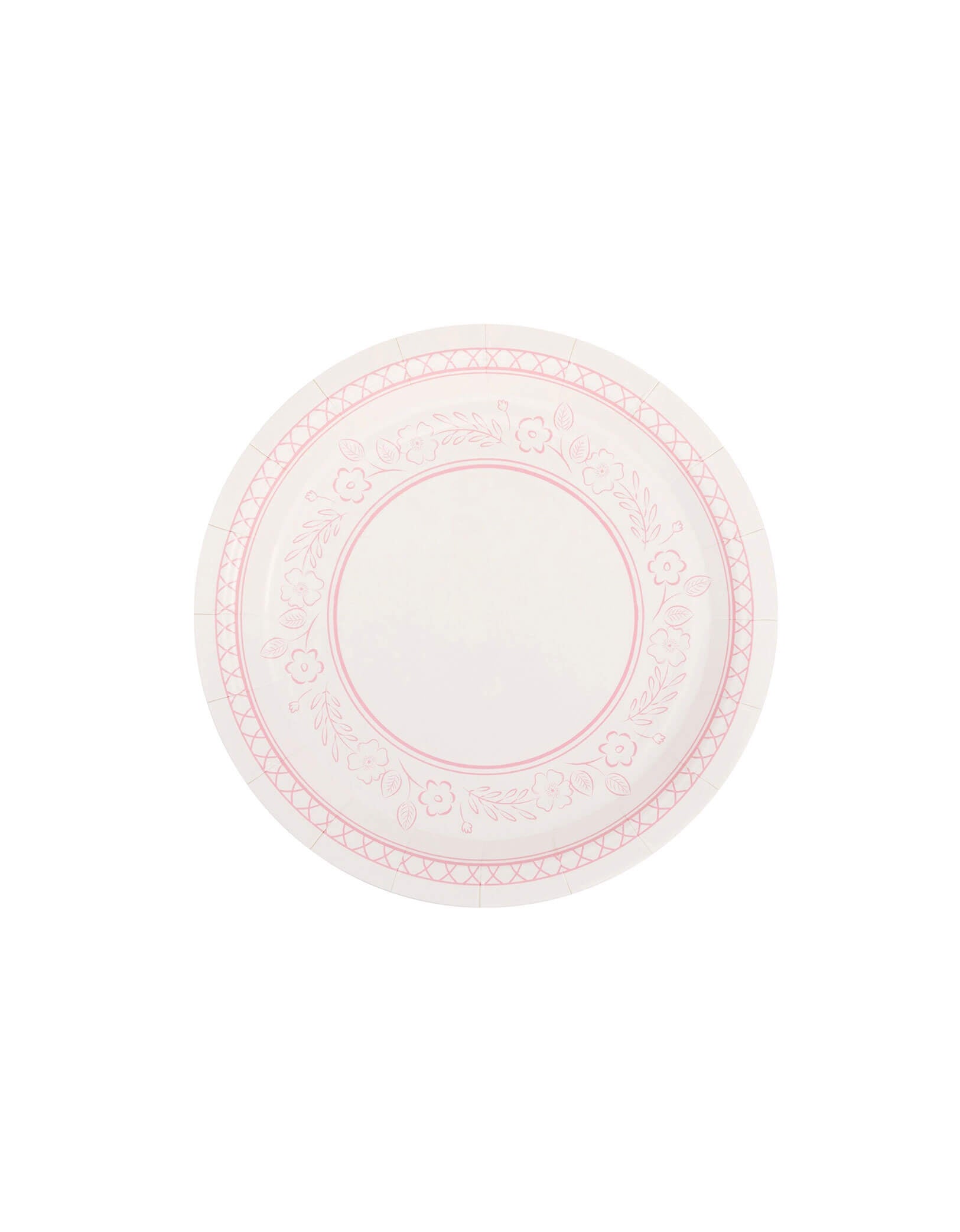 Momo Party's Pembroke Pink Floral 7"  Plate by My Mind's Eye. Featuring a delicate design, this plate is perfect for Valentine's Day or any special occasion. A charming addition to any collection, it's sure to make a statement with its playful pink edges. These plates are great for your Easter celebration or spring themed party, a bridal shower, a tea party birthday bash or a Mother's Day celebration. 