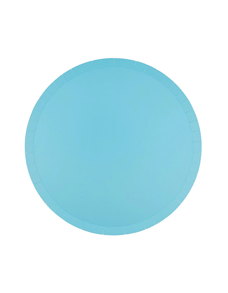 Momo Party's 8" Pool Blue Dessert Plates by Jollity & Co. These modern&nbsp;dessert paper plates are pure perfection. Featuring delicate low profile rim with a flat base, it’s perfect for mix and match for everyday celebration occasions, especially a fun pool party in summer!