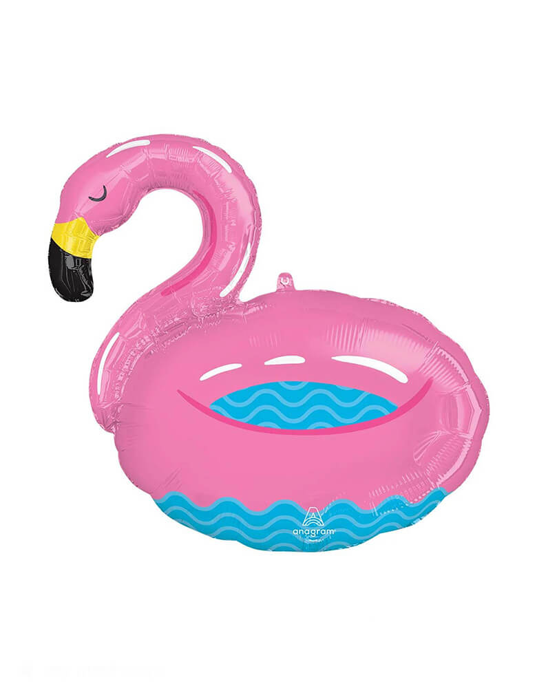 Momo Party's 30" Pool Party Flamingo Shaped Foil Balloon by Anagram Balloons. Bring this fun flamingo floaty shaped foil balloon to your pool party this summer. This balloon includes a self-sealing valve, preventing the gas from escaping after it's inflated. The balloon can be inflated with helium to float or with a balloon air inflator.