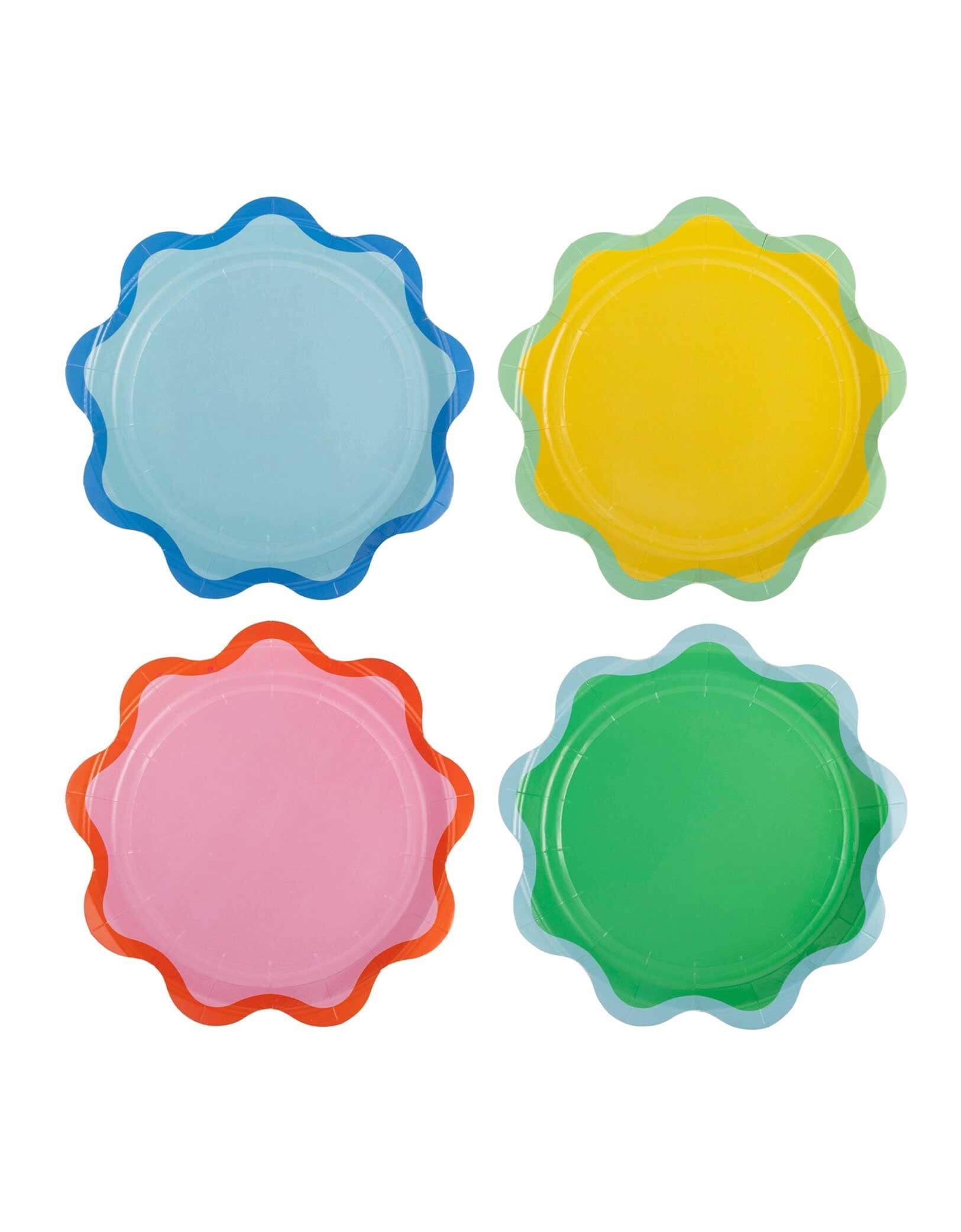 Momo Party's 7" Ric Rac Edge Dessert Plates by My Mind's Eye. Comes in a set of 8 paper plates in 4 colors, blue, pink, green and yellow, these brightly colored plates feature a fun ric rac edge design that will add a pop of color to your celebration. 