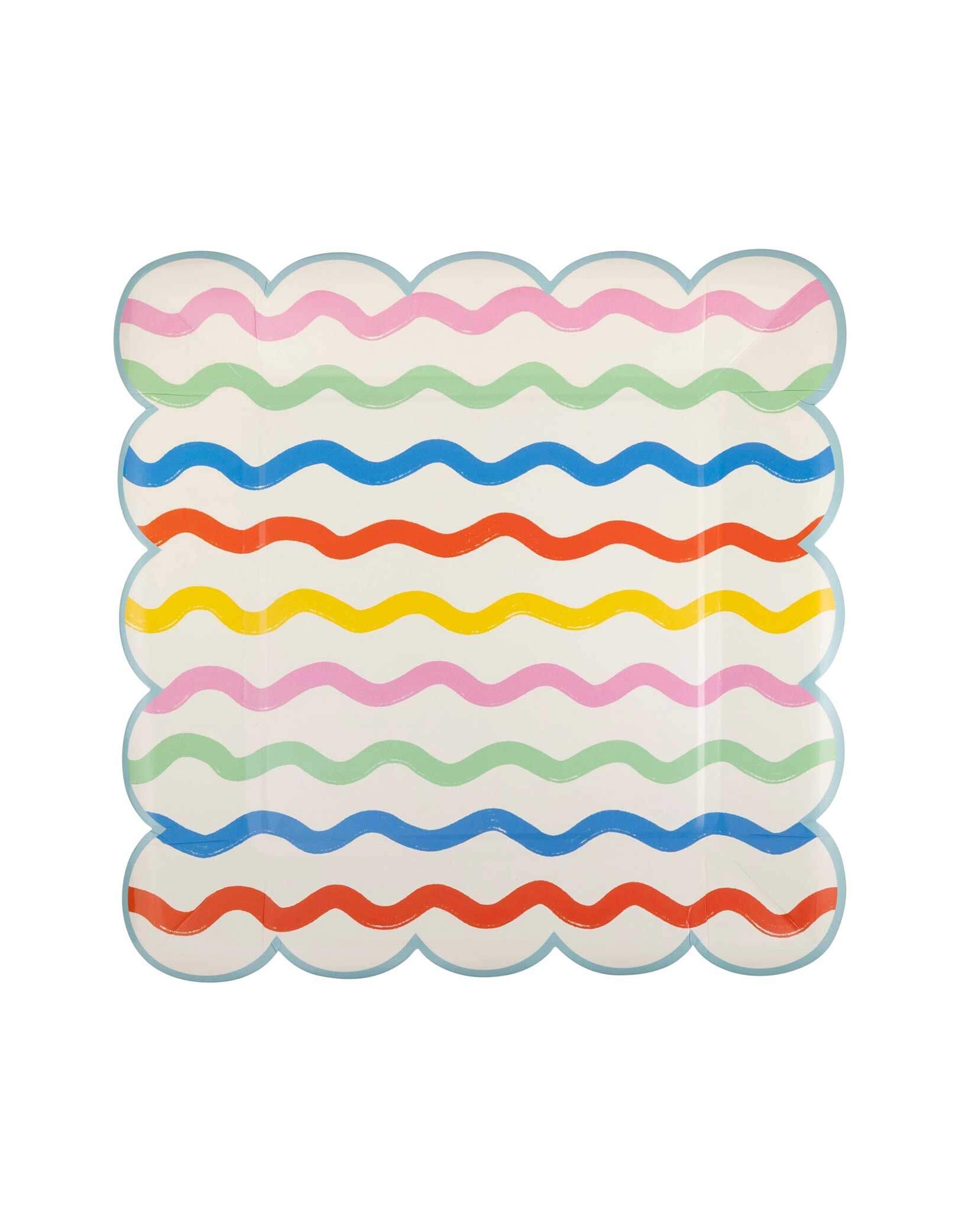 Momo Party's 10" Ric Rac Striped Plates by My Mind's Eye. This set of festive and colorful paper plates feature a playful ric rac stripe design that will surely bring a smile to your face. Perfect for any occasion, these plates are both functional and stylish. 