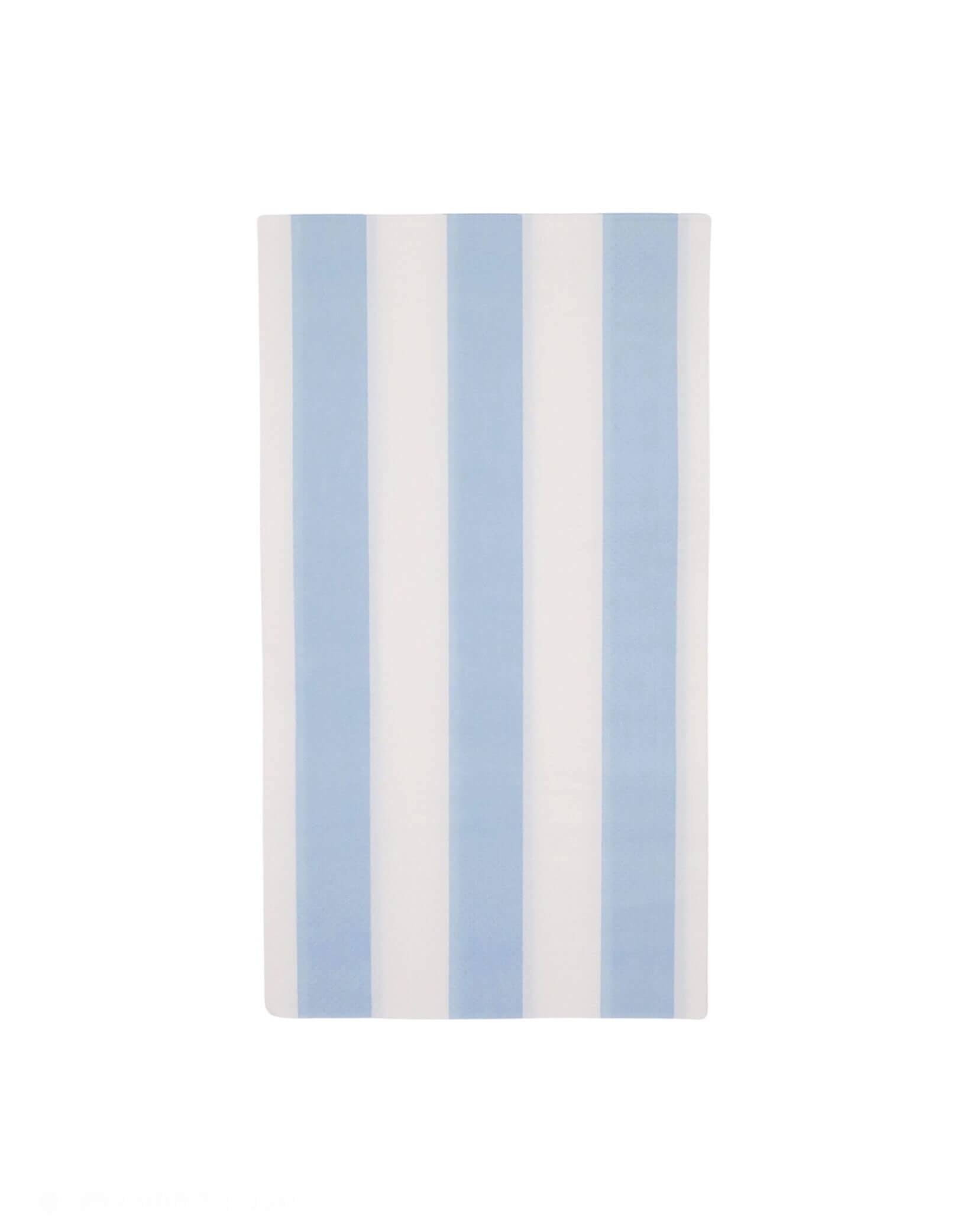 Momo Party's 4.25" x7.75" Sky Blue Cabana Stripe Guest Towels by Bonjour Fete. Comes in a set of 15 paper napkins, these baby blue guest towels feature a charming pastel stripe pattern for a soft touch. Perfect for adding a pop of color to your next gathering.