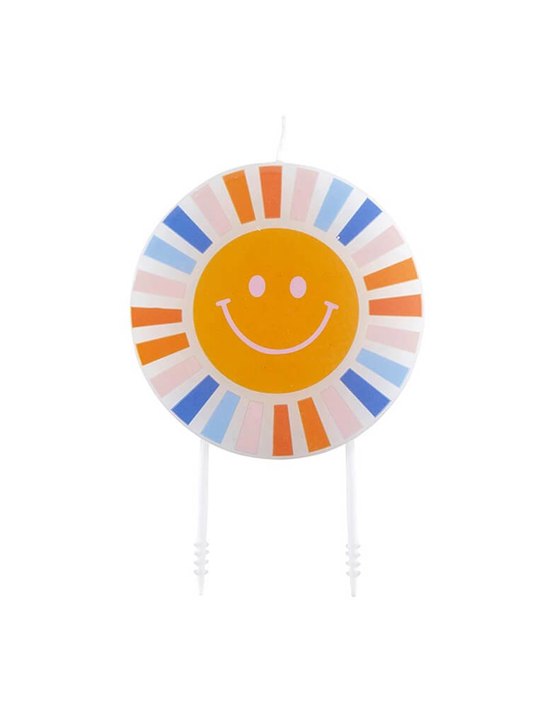 Momo Party's 4" Smiley Sun Shaped Cake Candle by Slant Collection. Light up any celebration by adding this unique candle to your birthday cake. It's perfect for a summer party or a You're My Sunshine themed kid's party!