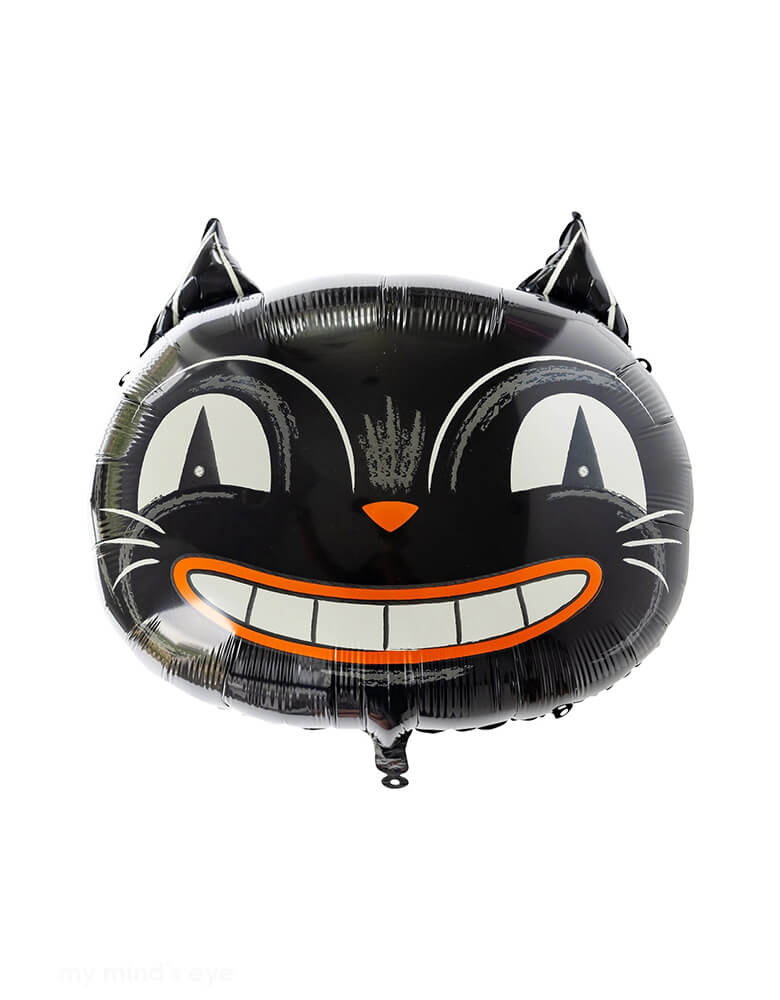 Momo Party's 24" Vintage Halloween Cat Mylar Balloon by My Mind's Eye. This vintage-inspired balloon features a playful cat design, perfect for adding a touch of quirk to your Halloween decor. An eye-catching choice for any Halloween party or event.