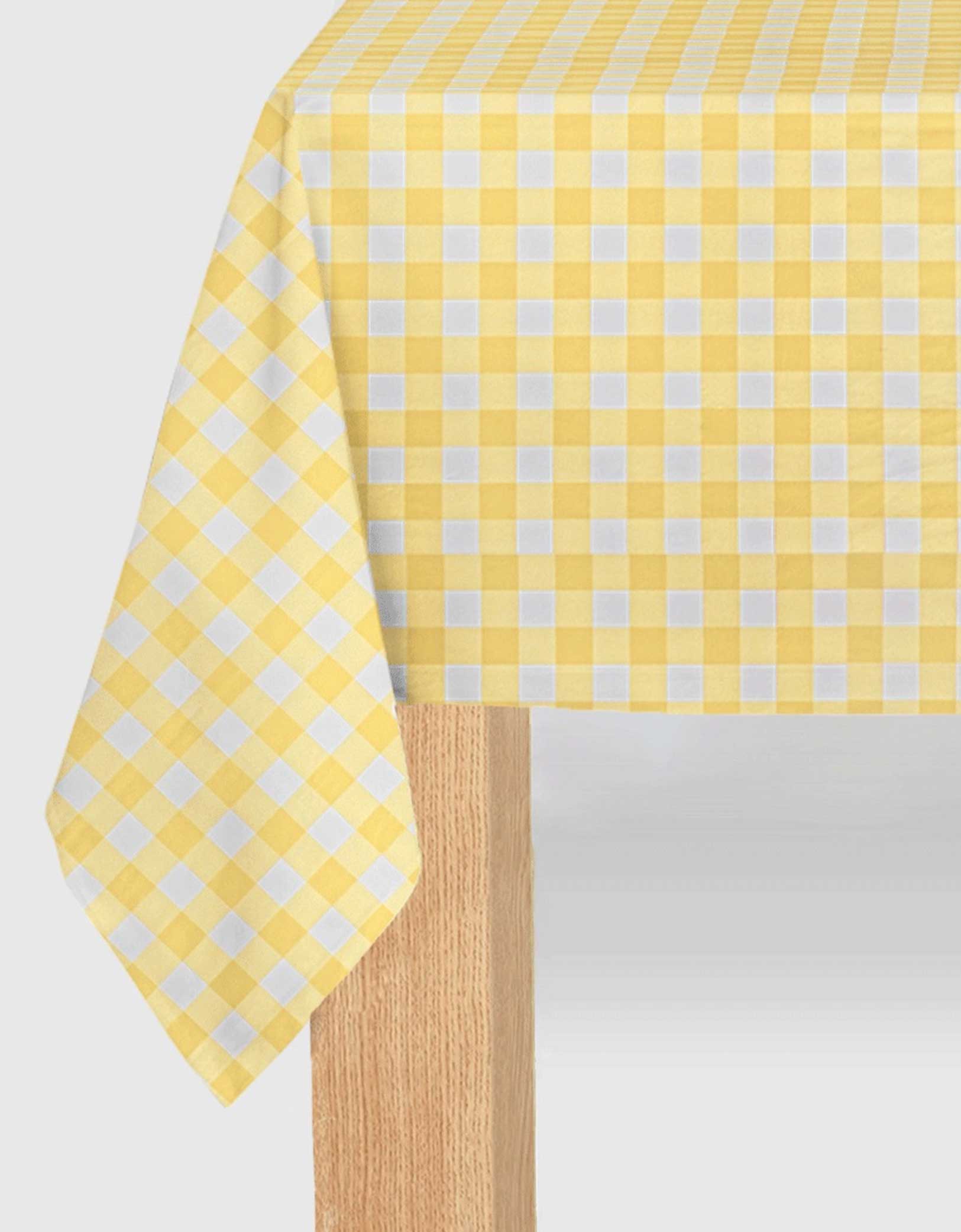 Momo Party's 8.5ft x 4.5ft Yellow Gingham Paper Tablecloth. Perfect for a picnic party, this cute tablecloth will add a touch of fun to any occasion, including an Easter celebration! Let the gingham pattern set the tone for a playful and lighthearted gathering.