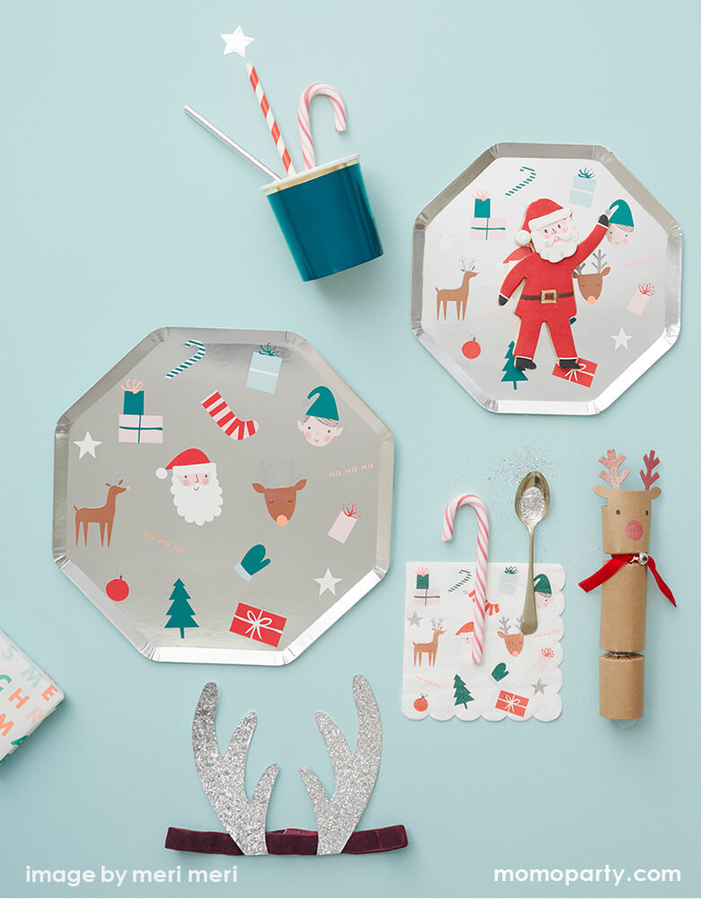 Silver top christmas plates