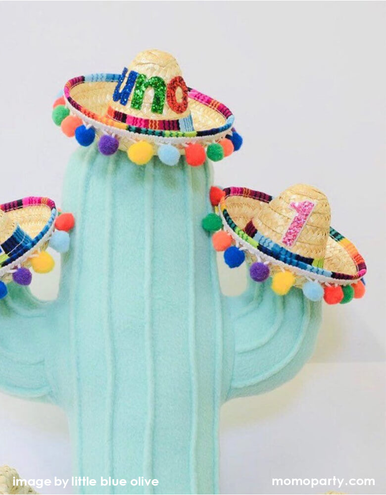 First Fiesta Mini Straw Sombrero with Bright Pom Poms