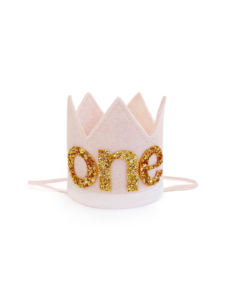 Girl's First Birthday Crown - Blush Felt with Gold Glitter One