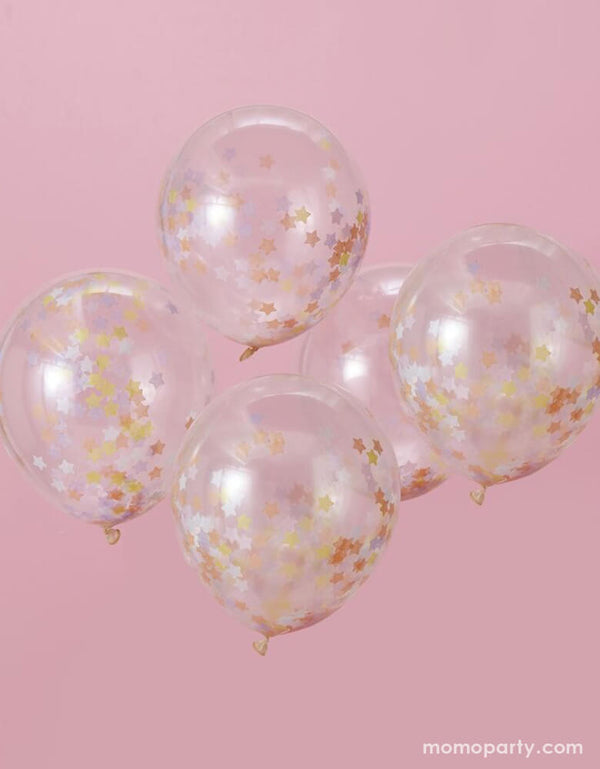 Pastel Star Shaped Confetti Balloon Mix (set Of 5)