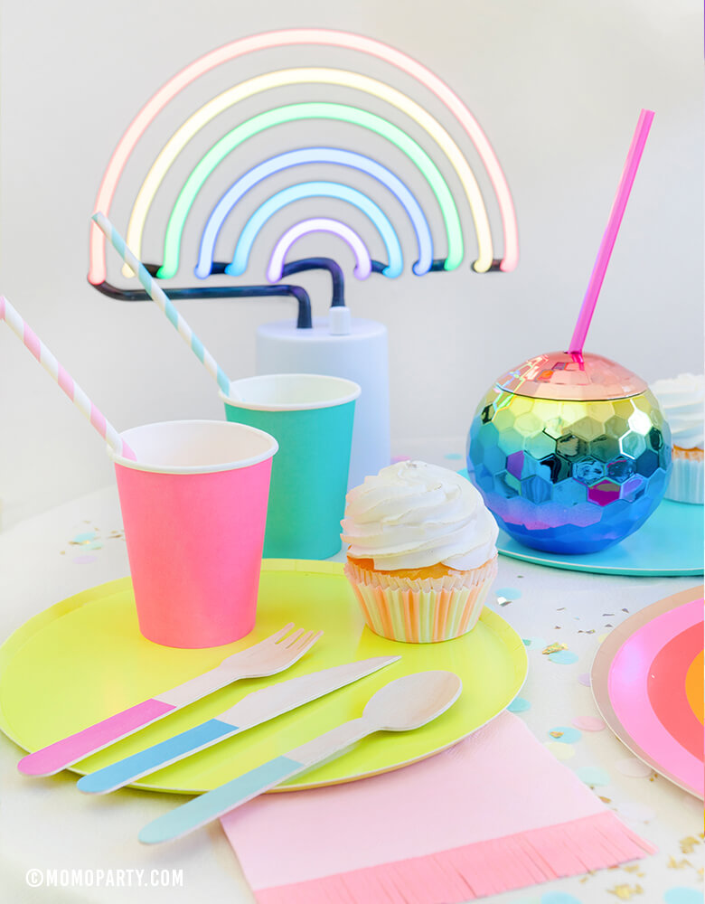 68-Piece Tie Dye Party Supplies Set: Rainbow Ombre Theme Paper Plates,  Napkins, Cups, and Cutlery for 8 Guests' -Inspired Birthday Dinnerware.